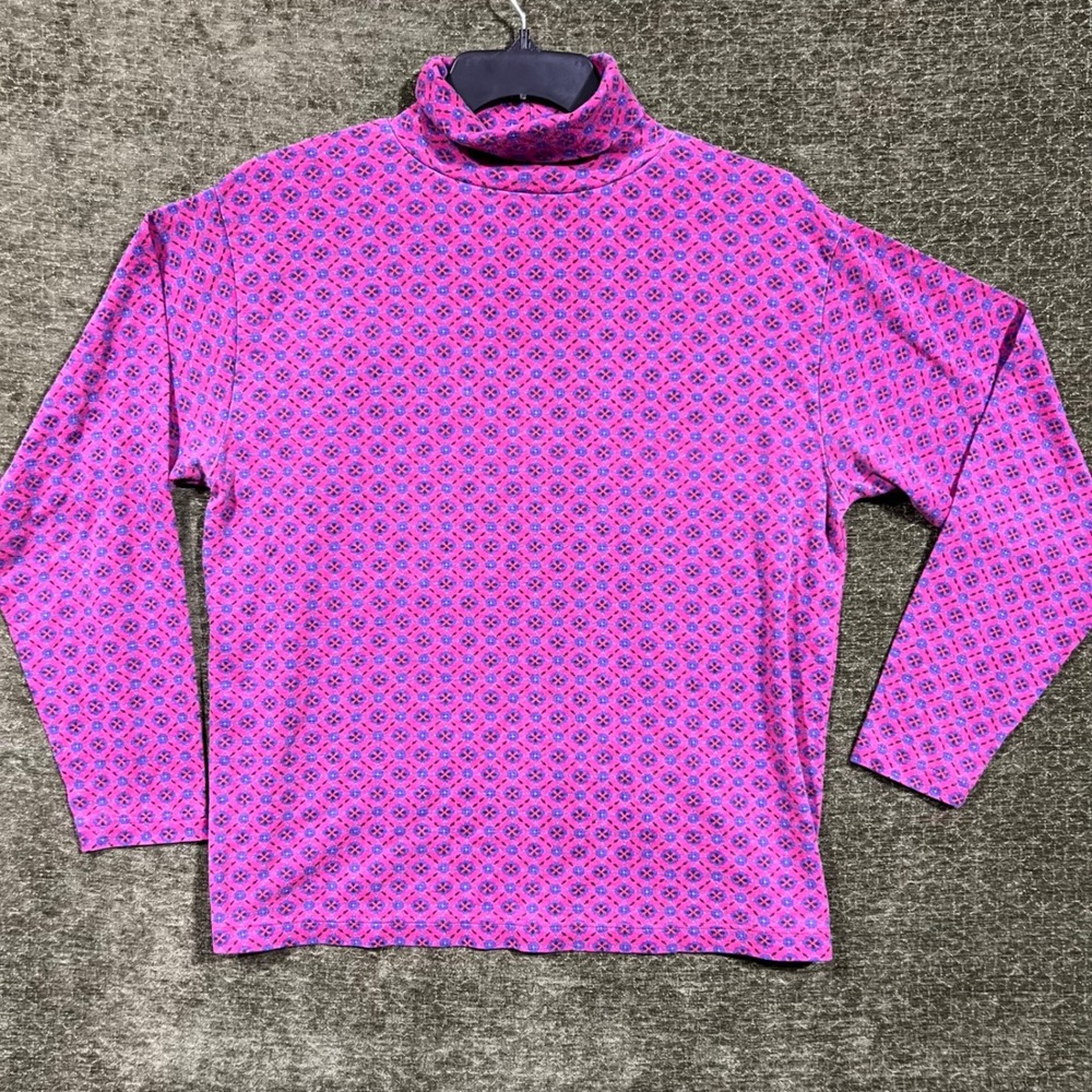 L.L. Bean Turtleneck Women XL Pink Vintage Made in USA Geometric Top